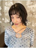 ボブパーマ/ニュアンスパーマ/オン眉/黒髪/暗髪/ショートパーマ