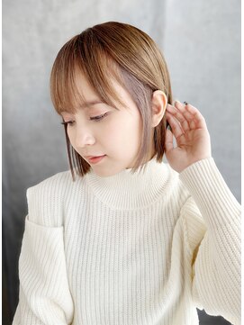 シュシュット(chouchoute) 美髪質改善ピンクブラウンエアリーロング切りっぱなしボブ/055