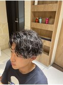メンズ/アッシュブラック/マッシュパーマ/波巻スパイラルパーマ