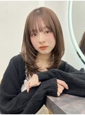 小顔に見せるヘア/オリーブグレー/ココアベージュ/レイヤー