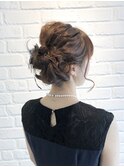シニョン風パーティーアレンジ×編みこみ×ロングヘア着物ヘア