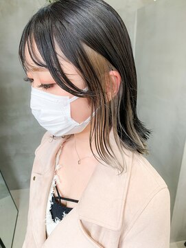 テトヘアー(teto hair) ロングボブ、外はね、インナーカラー、グレージュ
