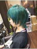 ハンサム マッシュウルフの緑ヘアカラー【SOMEBRIDGE】