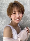 マロンベージュ Aラインボブドレスヘアかきあげロング