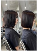くびれレイヤーエモージュ薄めバングアッシュベージュ /縮毛矯正