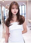 顔まわりレイヤー／小顔／大人かわいい／透明感ブラウン