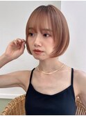 大人可愛い20代30代40代フェイスレイヤーボブ×オレンジベージュ