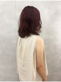 ボルドーカラー×ミディアムパーマ