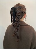 ふわふわアレンジ ヘアセット 編みおろしツイン