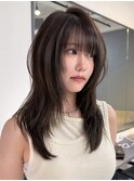 アンニュイヘアくたっとニュアンスレイヤーカットオリーブ/岸本