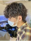 原宿波巻きスパイラルパーマメンズカットラウンドマッシュウルフ