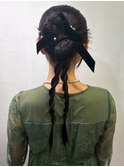 カチモリ風 ヘアアレンジ ロープ編み 編み下ろし 結婚式