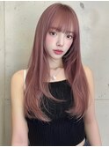 ミルクティーベージュミディアムヘアラベンダーカラー薄め前髪☆