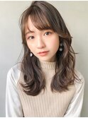 ボブルフ大人かわいいピンクベージュ薄めバングくびれモテ髪