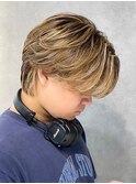 センターパートブリーチダブルカラーフェイスフレーミン