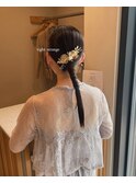 大人可愛いローポニーテールヘアアレンジ二次会お呼ばれ