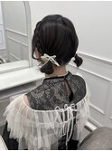 【ヘアメ】お呼ばれヘア＊編みカチュツインお団子＊新井