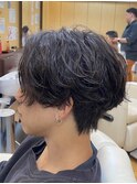 センターパートソフトスパイラルパーマ