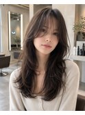 大人ロングレイヤー/透明感ベージュカラー/ハッシュカット