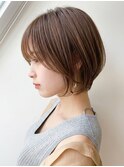 大人可愛いミニボブ30代40代前下がり×くびれで小顔春カラー