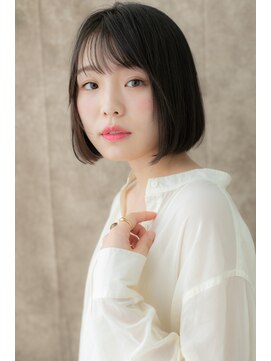 カバーヘア ブリス 上尾西口店(COVER HAIR bliss) 黒髪ダークアッシュ前下がり小顔ぷつっとボブZ上尾20代30代40代