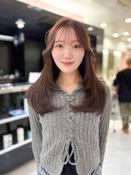 ジーナ 名駅(XENA.) 《haru》ロングレイヤー/アプリコット/ブラウンカラー/2way前髪