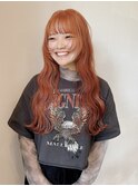 ブリーチ ダブルカラー オレンジ 波巻き 大須
