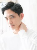 クールな七三分けかきあげバングの黒髪大人メンズカットS南越谷
