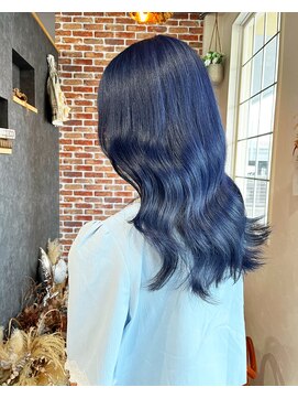 空 ブルーカラー/ケアブリーチ/ボブ岡山/韓国カラー