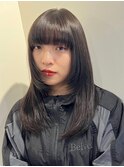 顔周りレイヤーカットグレージュカラーくびれボブベージュカラー