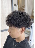 刈り上げツーブロック波巻きスパイラルパーマメンズマッシュ
