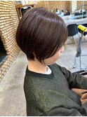 丸みショートボブ/大人可愛い耳かけショート/艶髪ブラウン