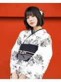 ショートでも飾りで華やか着物スタイル