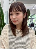 ワイドバングレイヤーカットキャラメルベージュ髪質改善小顔