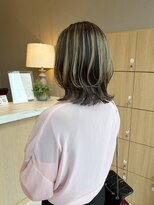 ユウヘアー 千代田橋店(U Hair) ミディアムレイヤー×ハイライトカラー×オリーブベージュ