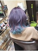 ★紫とエメラルドグリーンのインナーカラー【SOMEBRIDGE】