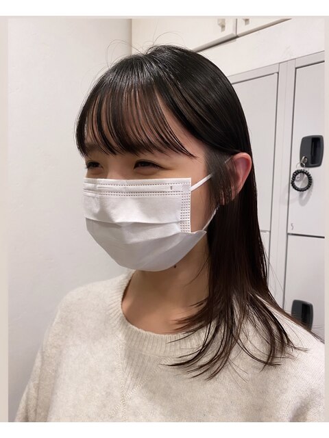 大人可愛いくびれヘアミディシースルーバング前髪パーマ