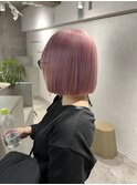 ピンクカラー/ボブ/ハイトーン/髪質改善カラー/切りっぱなしボブ