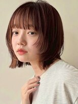 ミディアムレイヤー/くびれヘア/アプリコットオレンジ/20代/30代