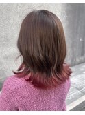 毛先ブリーチ　ピンクすそカラー