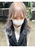 silver×light blue/インナーカラー/ハイトーン/ケアブリーチ