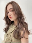 ワンレン小顔ロングレイヤーカットウェーブ巻き髪モカベージュ