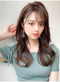 後れ毛が可愛い顔周りハイレイヤーロングチェリーブラウン