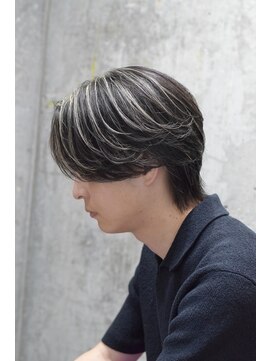 メンズオルズ 渋谷(MEN'S ALLZ) ホワイトハイライトブリーチセンターパートウルフフェザーパーマ