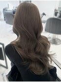 M黒髪小顔ヘアオリーブグレー艶髪クラゲヘアーココアベージュ