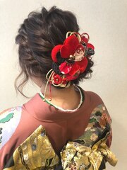 成人式　ヘアアレンジ　　編み込み