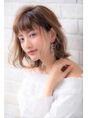 オン眉ショートバングシャドールーツカラー透け感外人風カラー