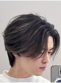 ハイライトセンターパートメッシュダブルカラーツーブロック