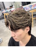 渋谷フェザーショートメンズマッシュウルフセンターパートカット