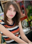 斜めバングツヤ感シアーベージュ小顔ミディc5北浦和20代30代40代